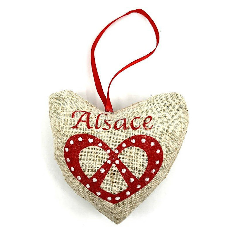 Suspension Coeur en tissus décor Bretzel d'Alsace