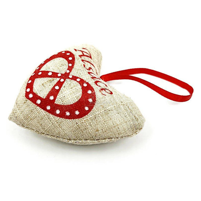 Hanging fabric heart decorated with a pretzel from Alsace