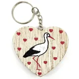 Wooden Heart Keyring decorated with a Stork from Alsace