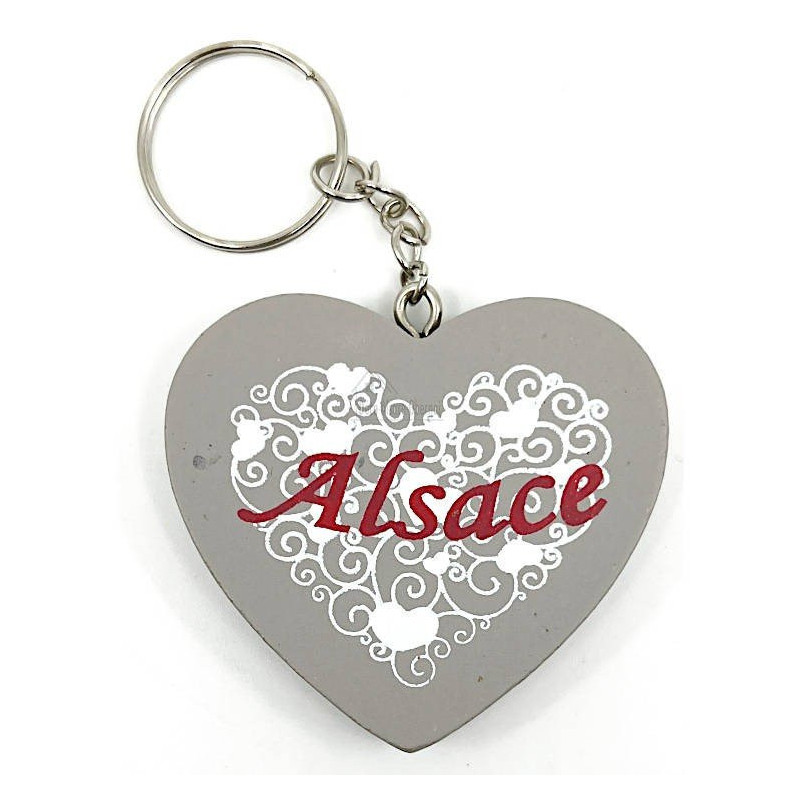 Wooden Heart Keyring with hearts decoration Alsace