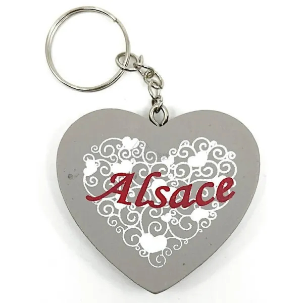 Wooden Heart Keyring with hearts decoration Alsace