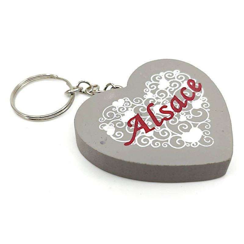 Wooden Heart Keyring with hearts decoration Alsace