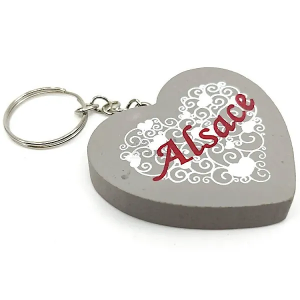 Wooden Heart Keyring with hearts decoration Alsace