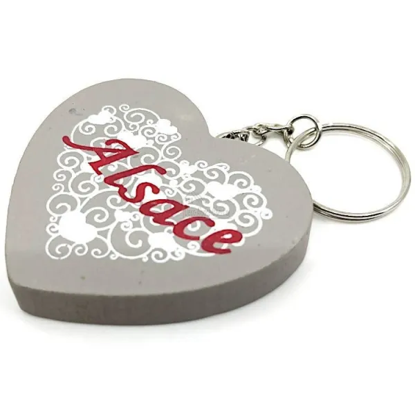 Porte Clefs Coeur en Bois décor Coeurs marquage Alsace