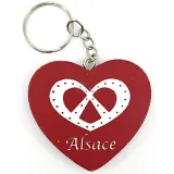 Wooden Heart Keyring decorated with a Pretzel and Alsace marking