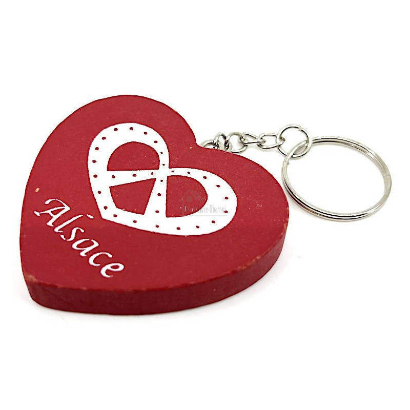 Porte Clefs Coeur en Bois décor Bretzel marquage Alsace