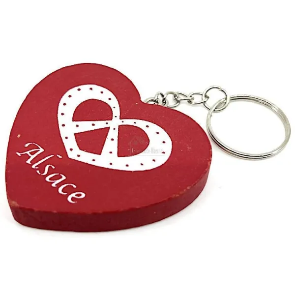 Wooden Heart Keyring decorated with a Pretzel and Alsace marking