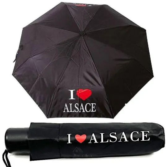 Parapluie pliant noir I Love Alsace 96 cm