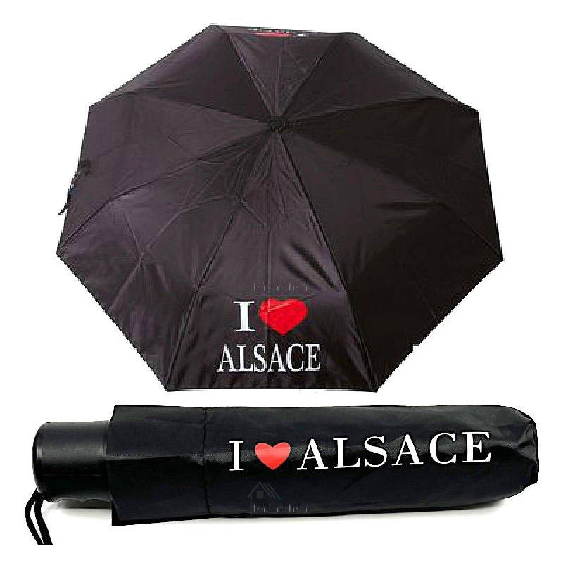 Parapluie pliant noir I Love Alsace 96 cm