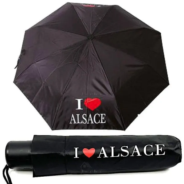 Parapluie pliant noir I Love Alsace 96 cm