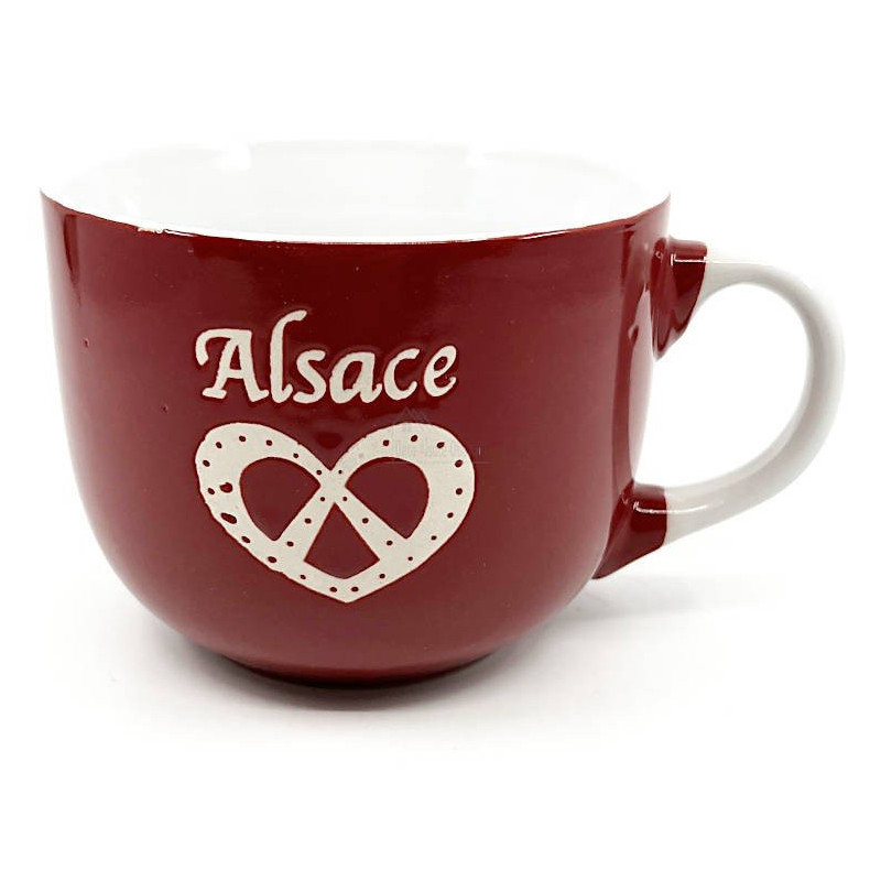 Jumbo Tasse aus roter Keramik mit Brezel aus dem Elsass