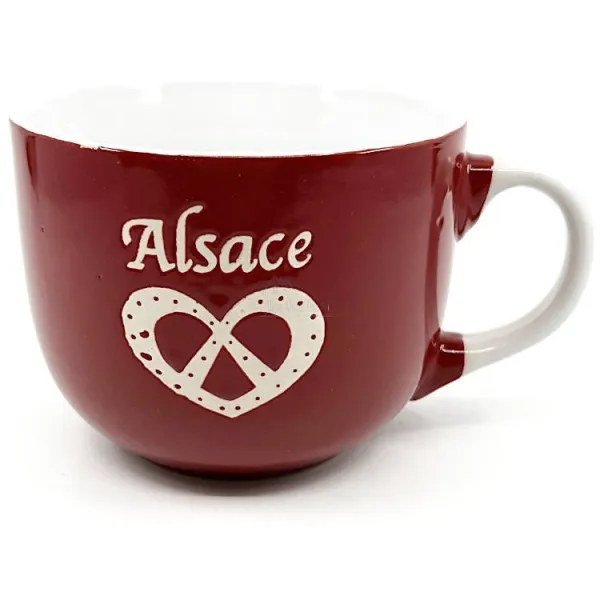 Red Ceramic Jumbo Mug with Alsace Pretzel