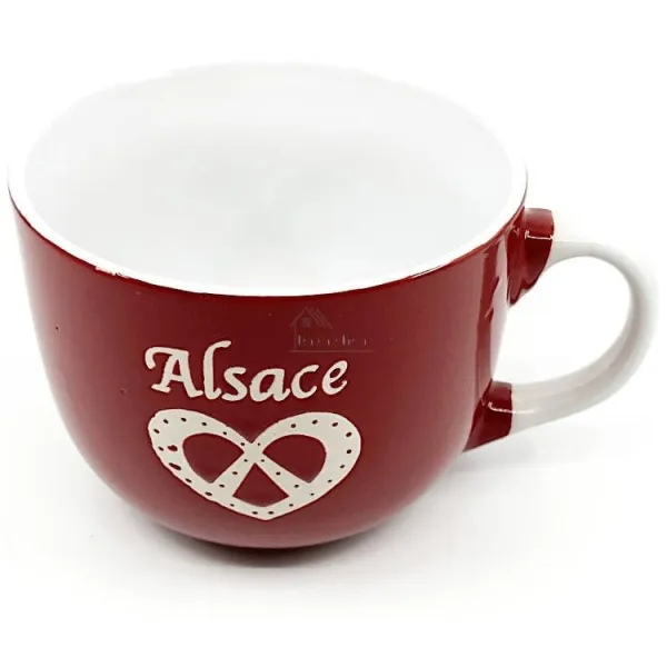 Red Ceramic Jumbo Mug with Alsace Pretzel
