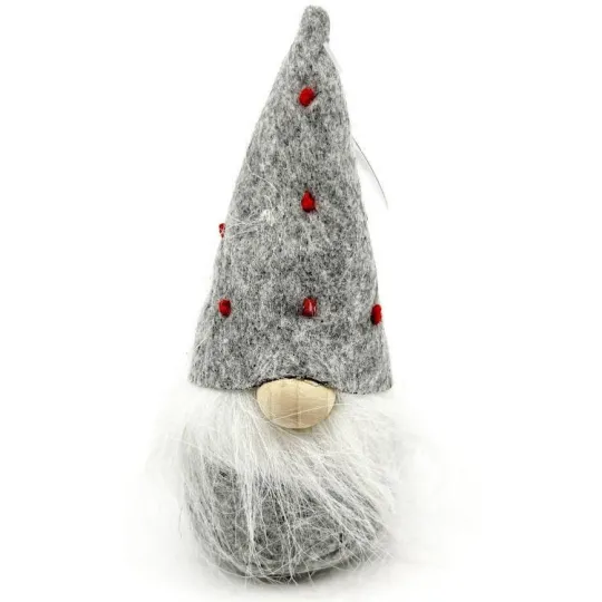 Gnome gris avec Chapeau à pois rouge 15 cm