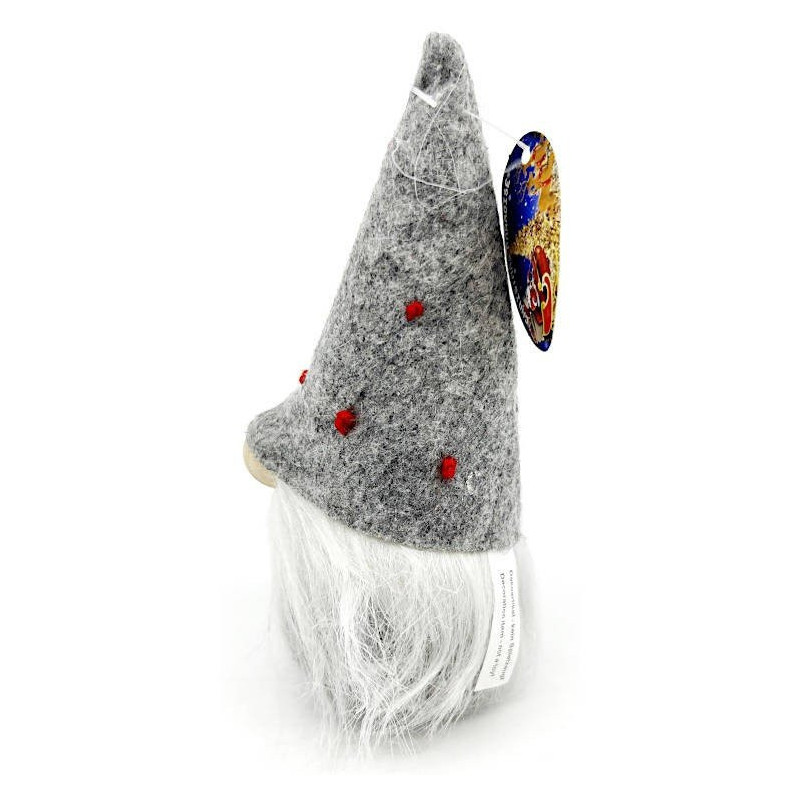 Gnome gris avec Chapeau à pois rouge 15 cm