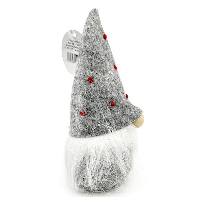 Gnome gris avec Chapeau à pois rouge 15 cm
