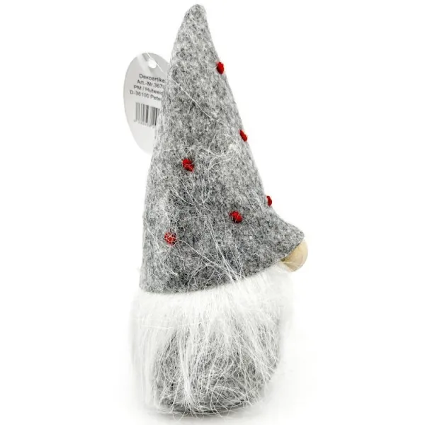 Gnome gris avec Chapeau à pois rouge 15 cm
