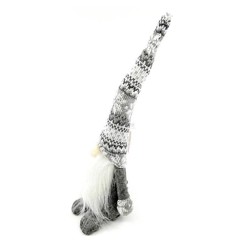 Gnome gris avec Chapeau tricoté blanc gris 35 cm