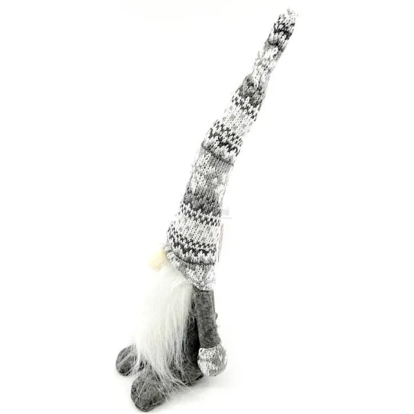 Grauer Gnom mit grauweißem Strickhut 35 cm
