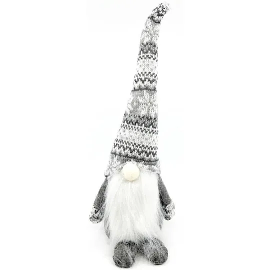 Gnome gris avec Chapeau tricoté blanc gris 35 cm