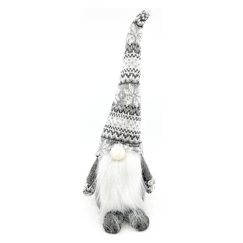 Gnome gris avec Chapeau tricoté blanc gris 35 cm