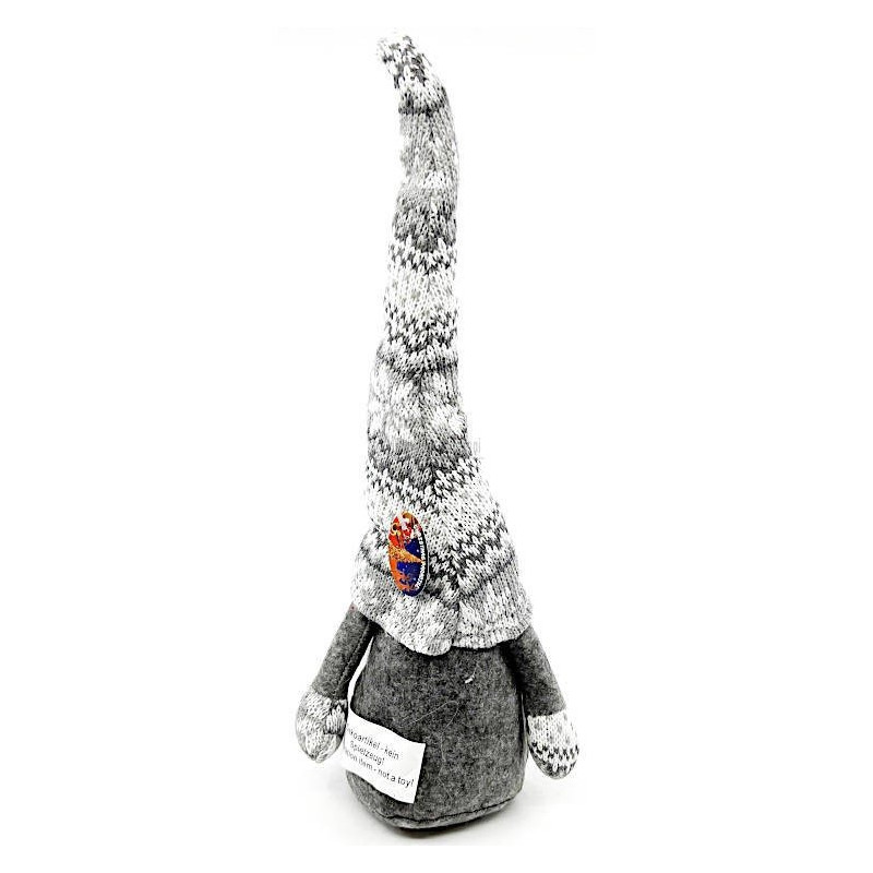 Gnome gris avec Chapeau tricoté blanc gris 35 cm
