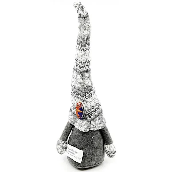 Gnome gris avec Chapeau tricoté blanc gris 35 cm
