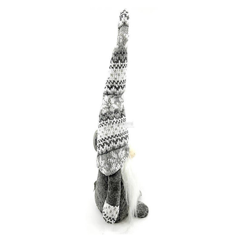Gnome gris avec Chapeau tricoté blanc gris 35 cm