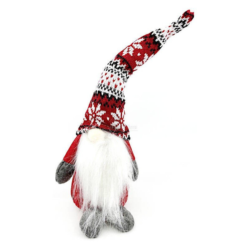 Gnome rouge avec Chapeau tricoté blanc rouge 35 cm