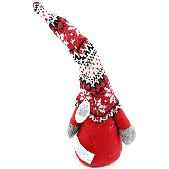 Rode Kabouter met gebreide muts wit rood 35 cm