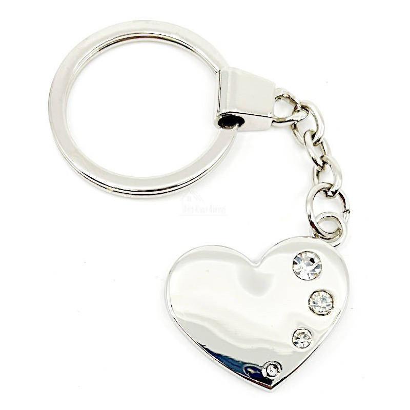 Porte Clé Coeur argenté avec Strass