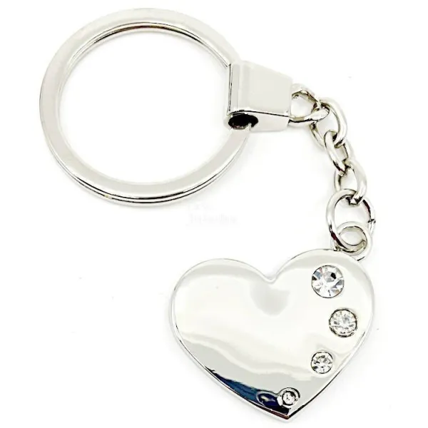 Porte Clé Coeur argenté avec Strass