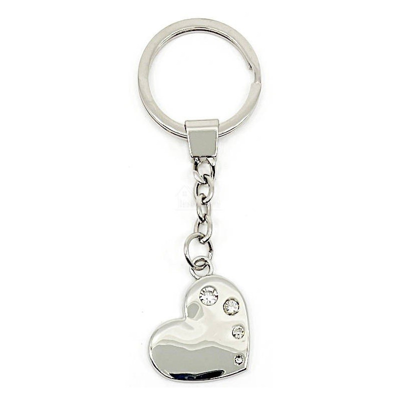 Porte Clé Coeur argenté avec Strass