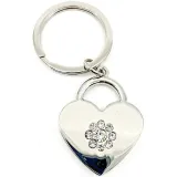 Porte Clé Coeur argenté avec Fleurs de Strass