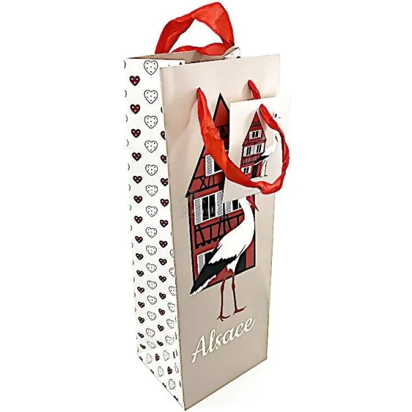 Sac à Vin 1 Bouteille décor Maison et Cigognes d'Alsace