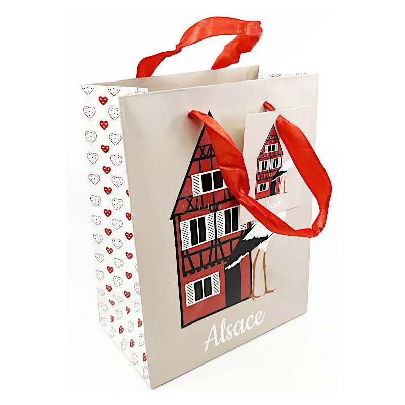 Sac Cadeau décor Maison et Cigognes d'Alsace taille S