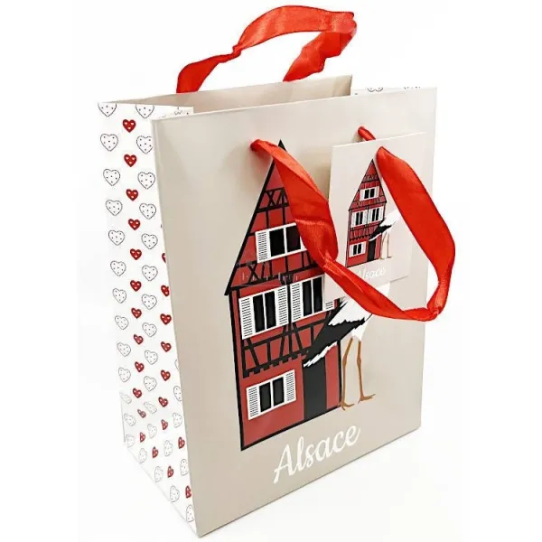 Sac Cadeau décor Maison et Cigognes d'Alsace taille S
