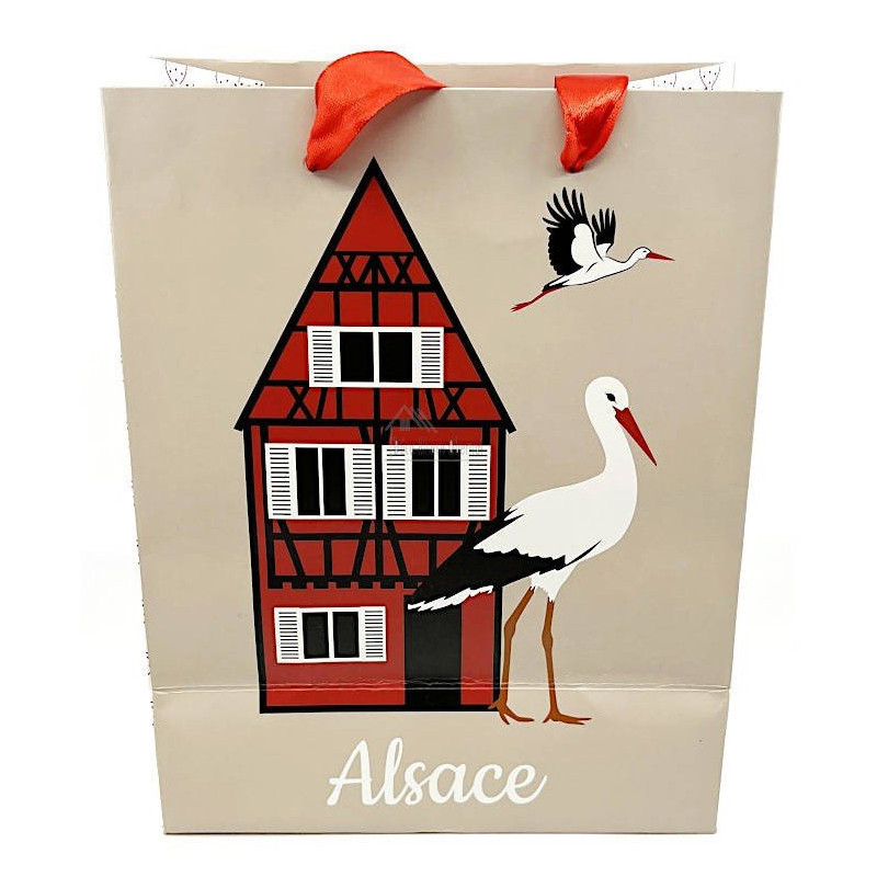 Sac Cadeau décor Maison et Cigognes d'Alsace taille S