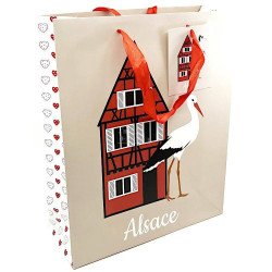 Sac Cadeau décor Maison et Cigognes d'Alsace taille M