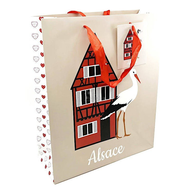 Sac Cadeau décor Maison et Cigognes d'Alsace taille M