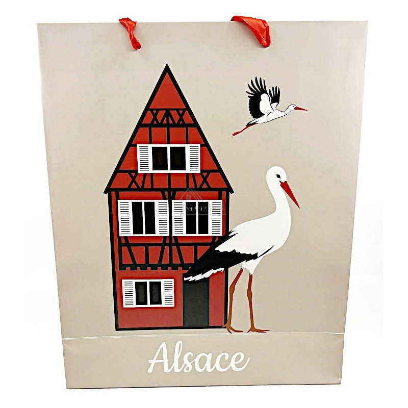 Sac Cadeau décor Maison et Cigognes d'Alsace taille M