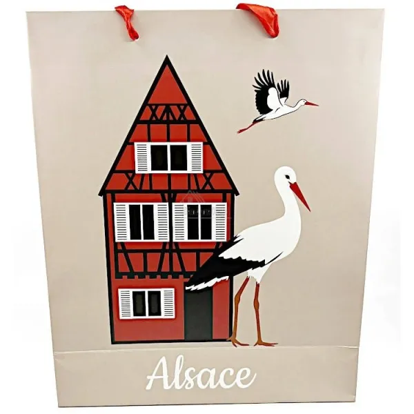 Sac Cadeau décor Maison et Cigognes d'Alsace taille M