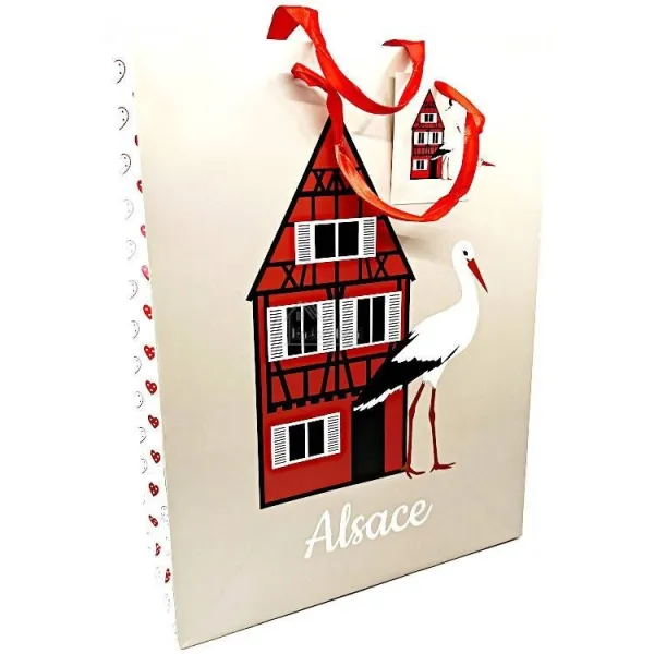 Sac Cadeau décor Maison et Cigognes d'Alsace taille L