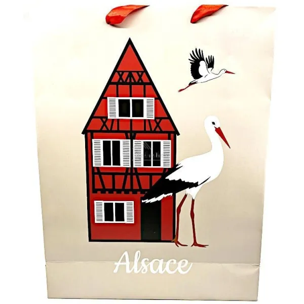 Sac Cadeau décor Maison et Cigognes d'Alsace taille L