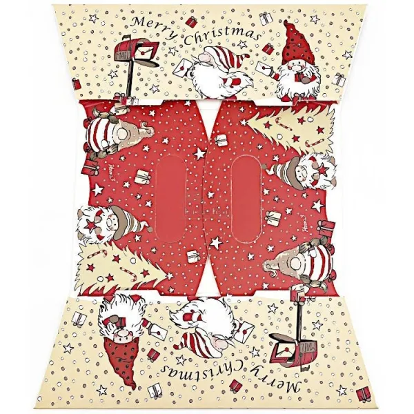 Leerer Korb aus Kraftpapier mit Henkel in beige-rot mit Weihnachtsmann-Dekor