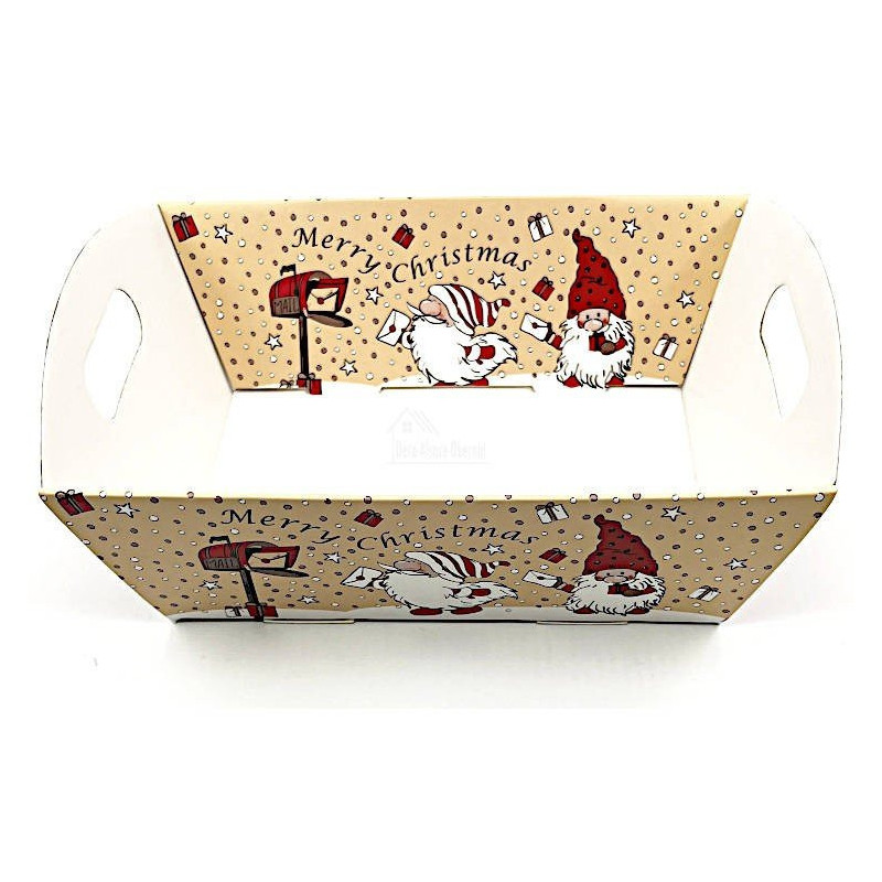 Empty Kraft basket with red beige handle Father Christmas design