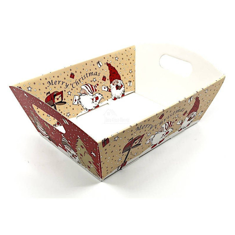 Panier vide Kraft à poignée beige rouge décor Père Noël