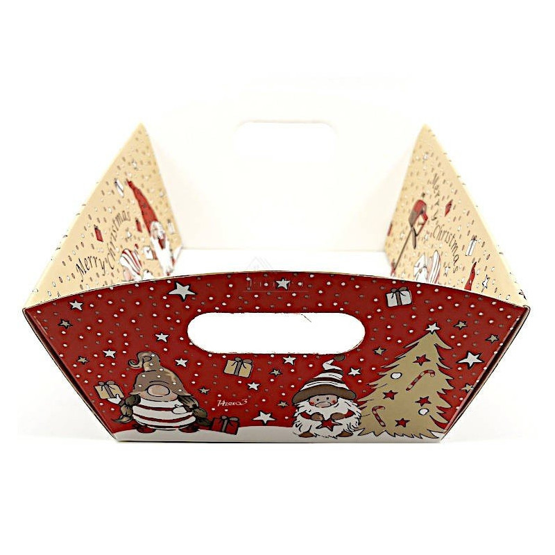 Panier vide Kraft à poignée beige rouge décor Père Noël