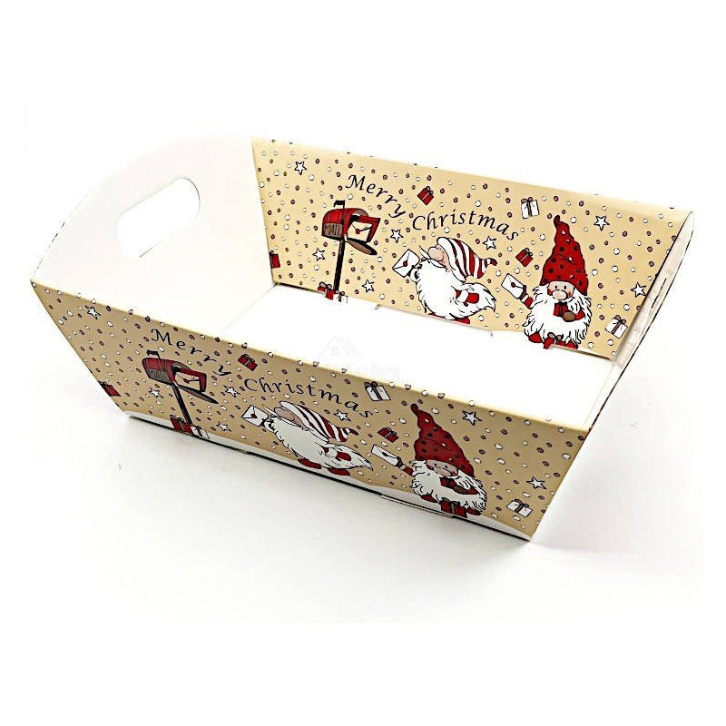 Panier vide Kraft à poignée beige rouge décor Père Noël