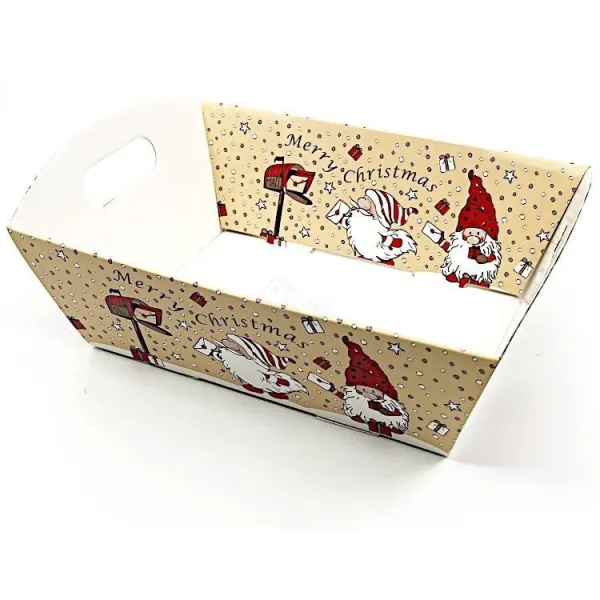 Panier vide Kraft à poignée beige rouge décor Père Noël